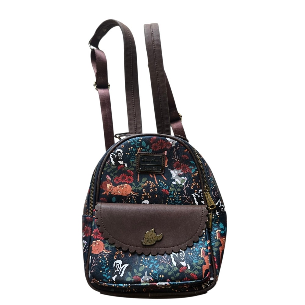 Disney Parks Exclusive Loungefly Bambi Forest Floral Mini Backpack Brown Bag